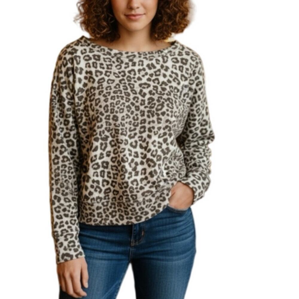 Good American NEW Cheetah Sweatshirt Womens XL Tan Black Animal Print Loungewear